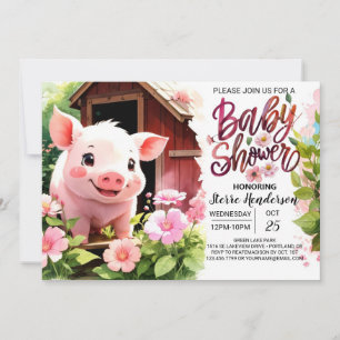 Piggy Rosa Party Boho Baby Shower Inbjudningar