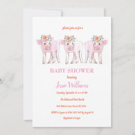 Piggy Triplets Baby Shower Piglet Girl Farm Animal Inbjudningar
