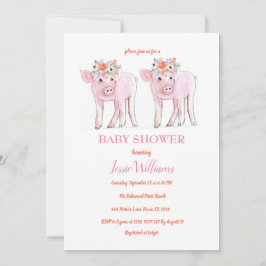 Piggy Twillingar Baby Shower Piglet Girl Boskap Inbjudningar
