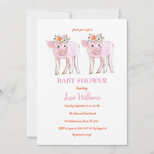 Piggy Twillingar Baby Shower Piglet Girl Boskap Inbjudningar