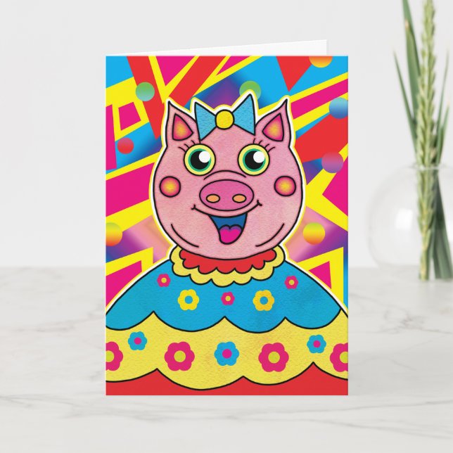 Piggy Wig Birthday Kort (Framsida)