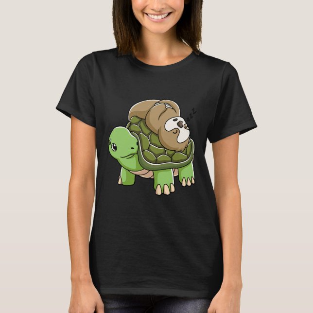 Piggyback Running Riding Team Sloth Turtle T Shirt (Framsida)