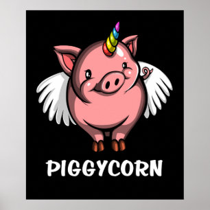 Piggycorn Gris Unicorn Magic Farm Animal Poster