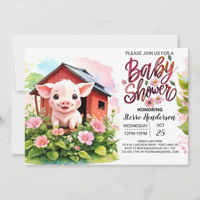 Piggy's Rosa Paradise Boho Baby Shower Inbjudningar (Framsida)