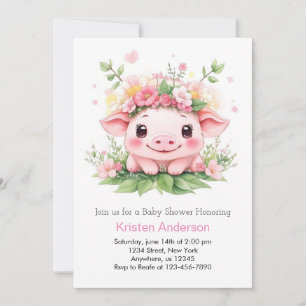 Piglet Äventyr inväntar Rosa Farm Girl Baby Shower Inbjudningar