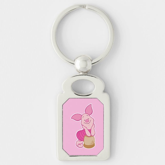 Piglet Keychain Rektangulärt Silverfärgad Nyckelring (Framsidan)
