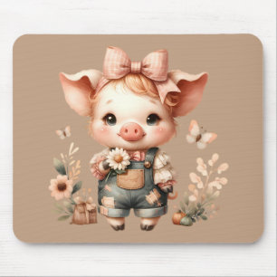 Piglet med fantasifull overall i pastellbrun musmatta