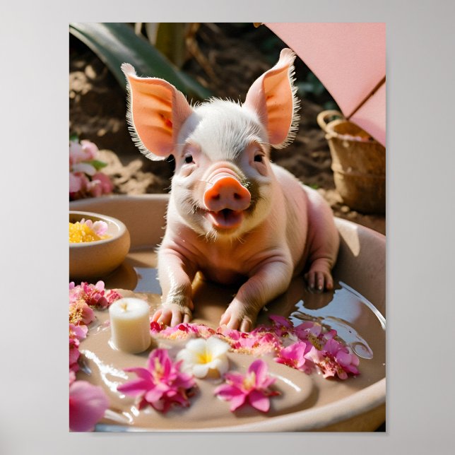 Piglet Pampering, Roligt Bathroom Art, Gift för he Poster (Framsidan)