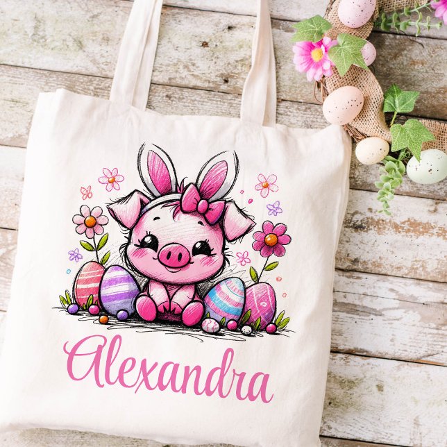 Piglet Påsk Kids Namn Girls Bunny Tygkasse (Piglet Girls Easter Tote)