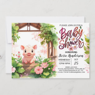 Pigletens Rosa Paradise Watercolor Baby Shower Inbjudningar