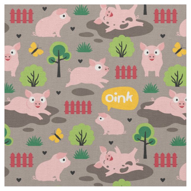 Piglets i lycklig i Lera Fabric Tyg (Närbild)