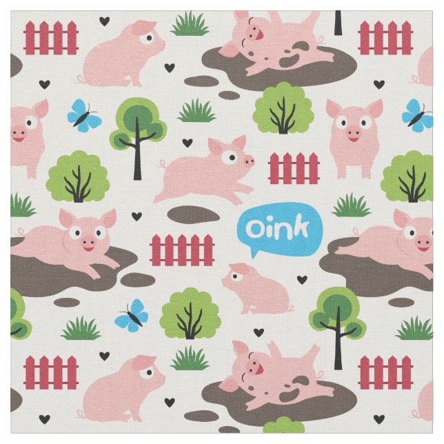 Piglets i lycklig i Lera Fabric Tyg (Närbild)