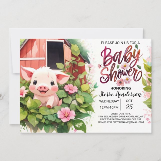 Pigletts paradise Boho Farmyard Baby Shower Inbjudningar (Framsida)