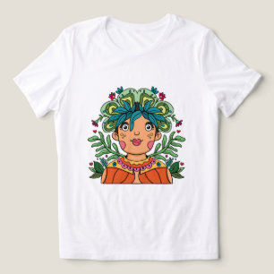 Pigmenterad konstflicka med blomkrona t shirt