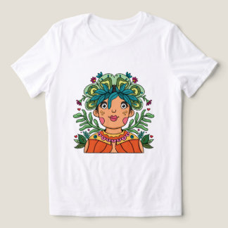 Pigmenterad konstflicka med blomkrona t shirt