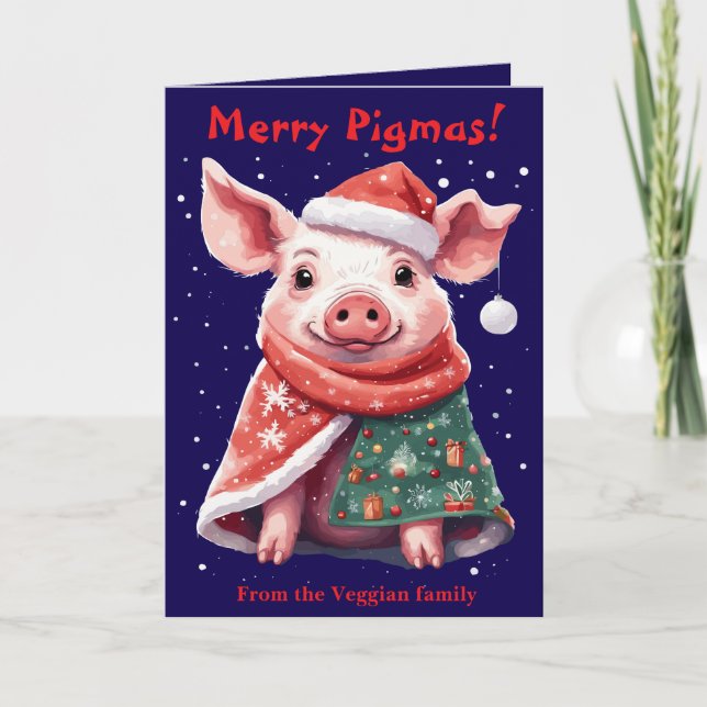 Pigs In Blankets And Santa Hat Cute Animal Christm Kort (Framsida)