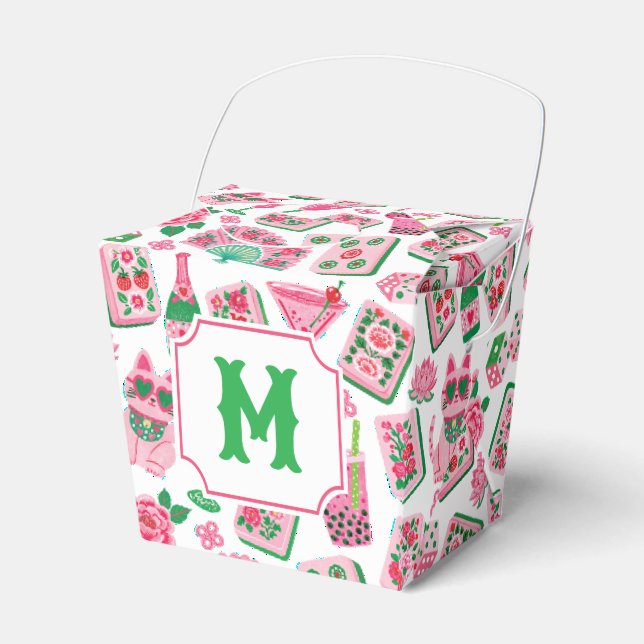 Pikant Pink & Grön Mahjong-fest med monogram Presentaskar (Framsidan Sidan)