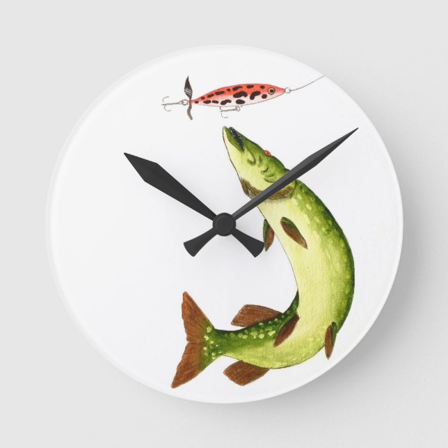 Pike Fishing Rund Klocka (Framsida)