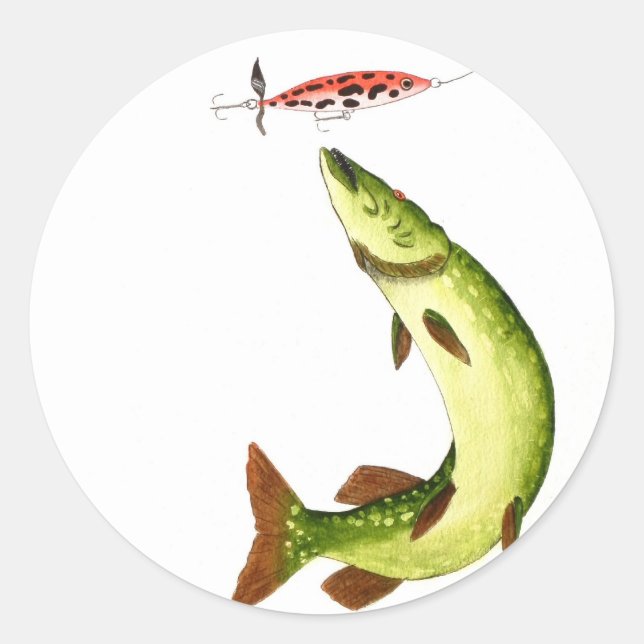 Pike Fishing Runt Klistermärke (Framsida)