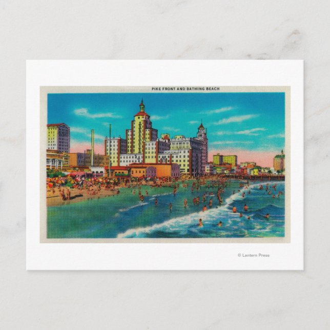 Pike Front and Bathing Beach, Long Beach Vykort (Framsida)