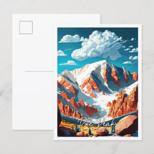 Pike Peaks Colorado vintage reseskildring illustra Vykort
