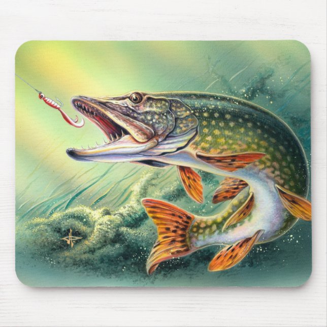 Pike som fiskar Mousepad Musmatta (Framsidan)
