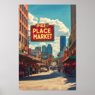 Pike Ställe market Seattle Illustration Travel Poster