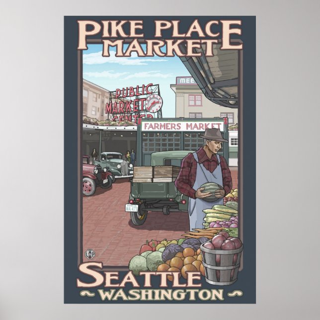 Pike Ställe Market - Seattle, WA Travel Poster (Framsidan)