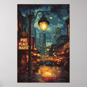 Pike Ställe Market Seattle Washington USA Travel Poster