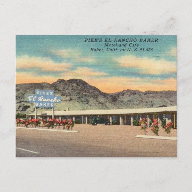Pike's Baker Motel and Cafe, Baker, Kalifornien Vykort (Framsida)