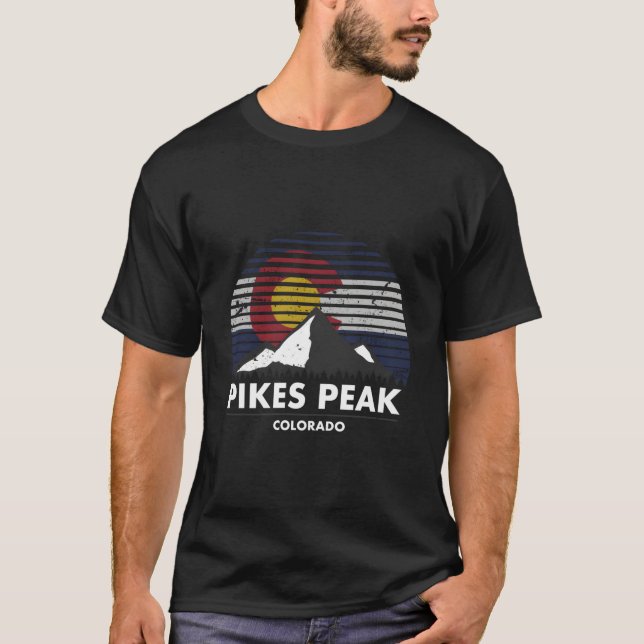 Pikes Peak Colorado Flagga BergsÄventyr T Shirt (Framsida)