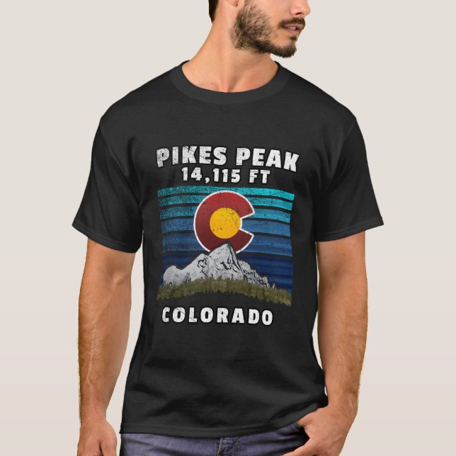 Pikes Peak Colorado Flagga Thmet T Shirt (Framsida)