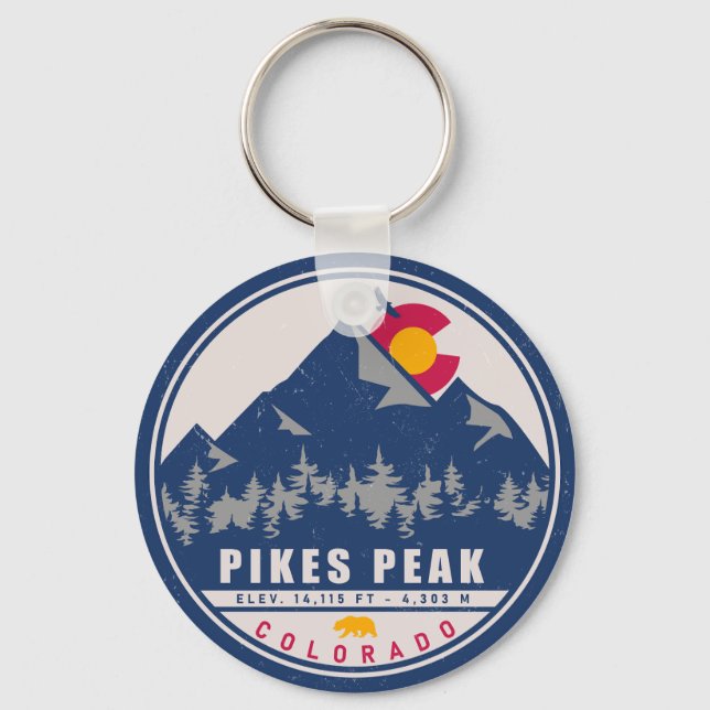 Pikes Peak Colorado Retro Sunset Souvenirs Nyckelring (Framsida)