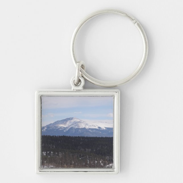 Pikes Peak Fyrkantig Silverfärgad Nyckelring (Framsidan)
