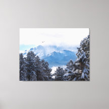 Pikes Peak och en svävande örn efter en snöstorm