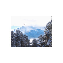 Pikes Peak och en svävande örn efter en snöstorm