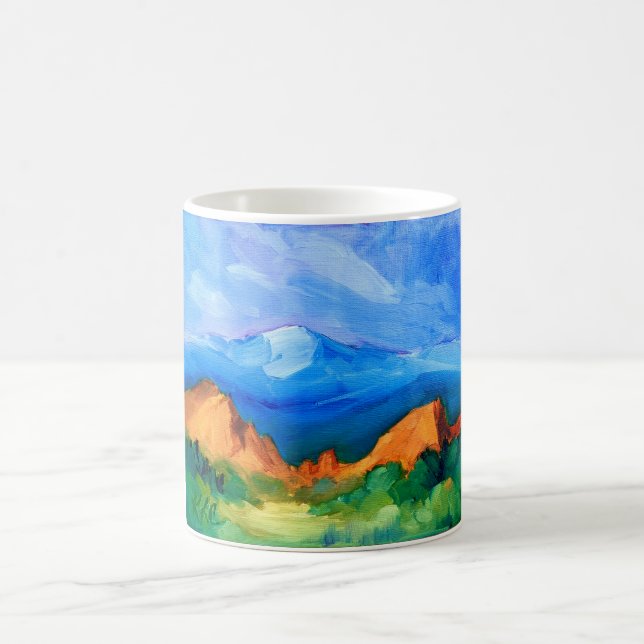Pikes Peak och Garden of the Gods in vivid färg Kaffemugg (Center)