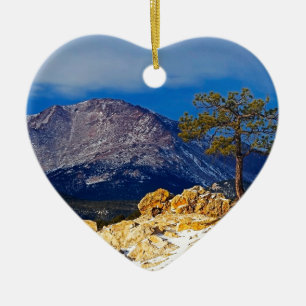 Pikes Peak och Lone Träd Julgransprydnad Keramik