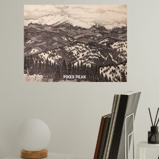 Pikes Peak Penn-/Blyertsteckning Poster