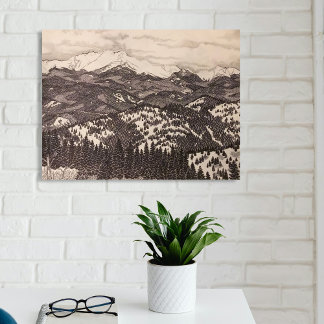 Pikes Peak Winter Landscape Pen/Pencil Drawing Canvastryck