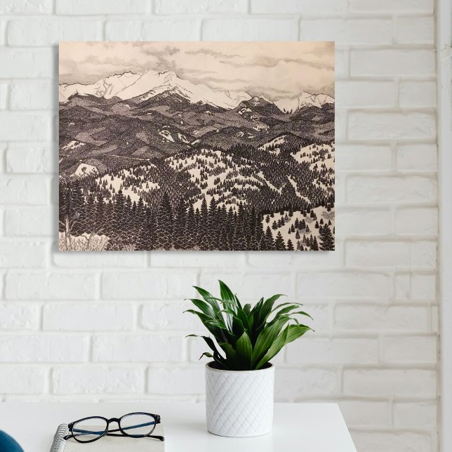 Pikes Peak Winter Landscape Pen/Pencil Drawing Canvastryck (Skapare uppladdad)