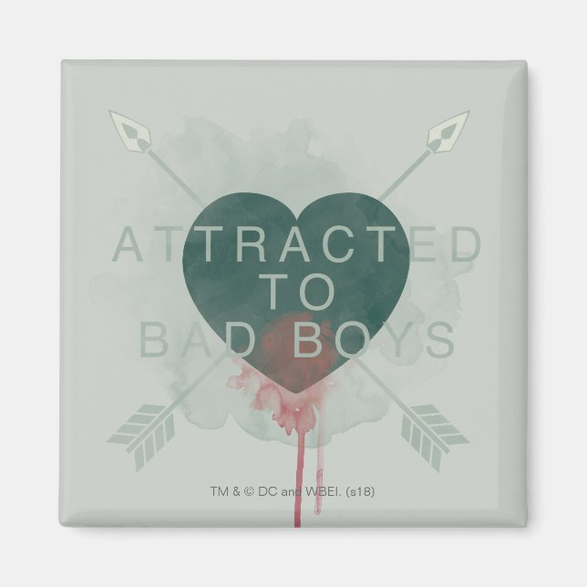 Pil | "Attraherat till Bad Boys" Pierced Heart Magnet (Framsidan)