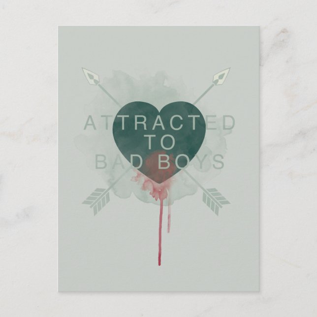 Pil | "Attraherat till Bad Boys" Pierced Heart Vykort (Framsida)