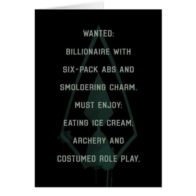 Pil | Grönt Pil Parody Wanted Post Hälsningskort (Framsidan)