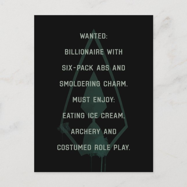 Pil | Grönt Pil Parody Wanted Post Vykort (Framsida)