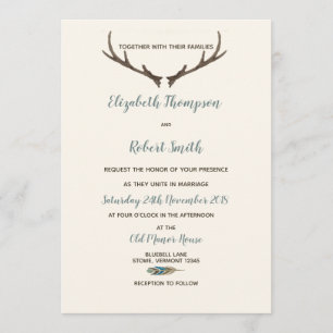 Pil och Antler Rustic Chic Bröllop Cream & Blue Inbjudningar