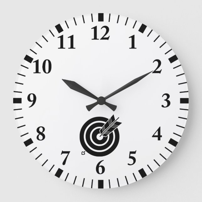 Pil träffar en rund måltavla stor klocka (Framsida)