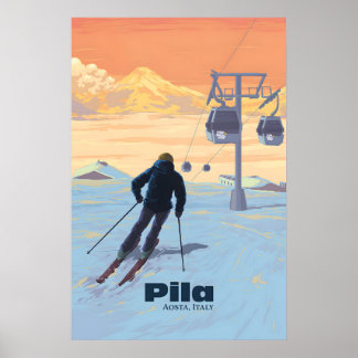 Pila Aosta Italien Skidort Reseskylt Poster