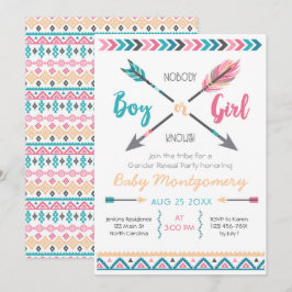 Pilar Gender Reveal Party bjudan Feathers Boh Inbjudningar