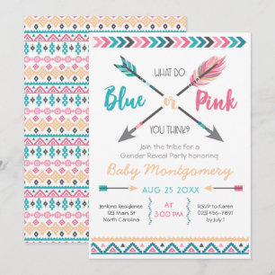 Pilar Gender Reveal Party bjudan Feathers Boh Inbjudningar